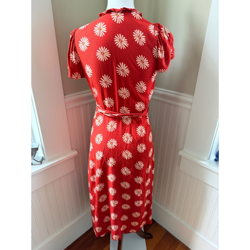 Madewell Red Daisy Print Ruffle Wrap Midi Dress XS Summer Fun Brunch Market - Picture 3 of 10